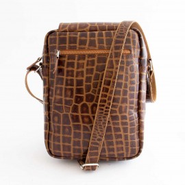 کیف چرم طبیعی اسپورت دوشی مدل اس20 قهوه ای s20 طرح کرکودیلی
