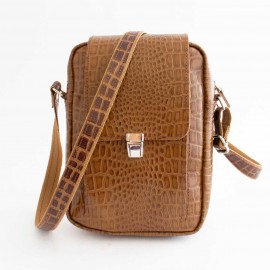 کیف چرم طبیعی اسپورت دوشی مدل اس20 عسلی s20 طرح کرکودیلی