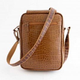 کیف چرم طبیعی اسپورت دوشی مدل اس20 عسلی s20 طرح کرکودیلی