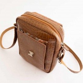 کیف چرم طبیعی اسپورت دوشی مدل اس20 عسلی s20 طرح کرکودیلی