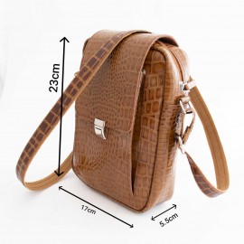 کیف چرم طبیعی اسپورت دوشی مدل اس20 عسلی s20 طرح کرکودیلی