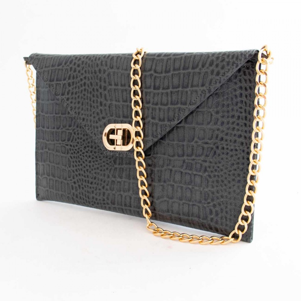 کیف چرم طبیعی زنانه دوشی مدل A10 طوسی طرح کرکودیل 