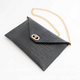 کیف چرم طبیعی زنانه دوشی مدل A10 طوسی طرح کرکودیل 