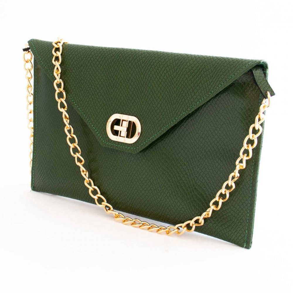 کیف چرم طبیعی زنانه دوشی مدل A10 سبز طرح کرکودیل 