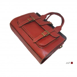 کیف چرم طبیعی زنانه دستی و دوشی صندوقی قرمز 