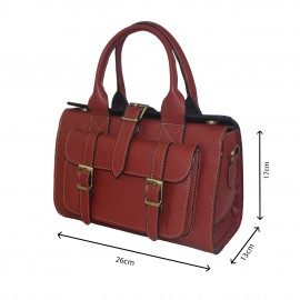 کیف چرم طبیعی زنانه دستی و دوشی صندوقی قرمز 