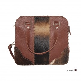 کیف چرم طبیعی زنانه دستی و دوشی دست دوز پوستی قهوه ای