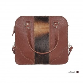 کیف چرم طبیعی زنانه دستی و دوشی دست دوز پوستی قهوه ای