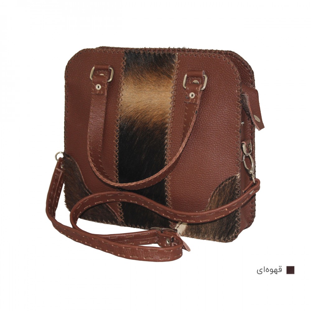 کیف چرم طبیعی زنانه دستی و دوشی دست دوز پوستی قهوه ای