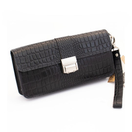 کیف چک مردانه چرم طبیعی گاوی مشکی طرح کروکودیل 
