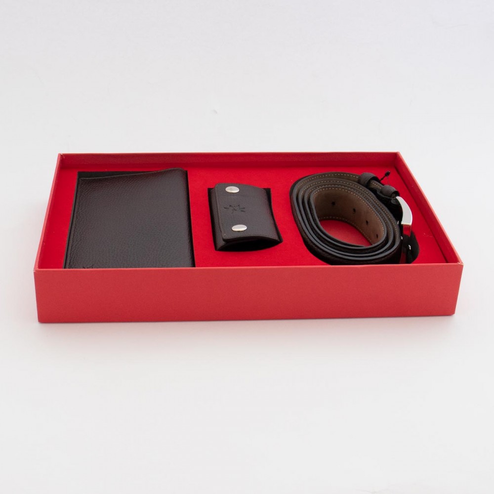 ست کیف و کمربند چرم طبیعی نوین مردانه قهوه‌ای