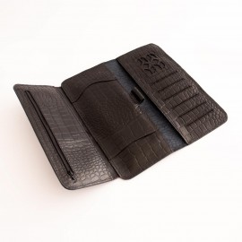 ست کیف و کمربند چرم طبیعی طرح کروکودیل مردانه مشکی کد 107