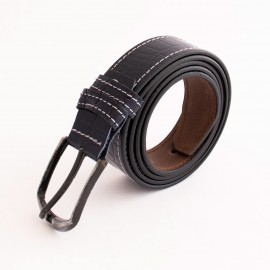 ست کیف و کمربند چرم طبیعی طرح کروکودیل مردانه سرمه ای  سه تکه کد 109