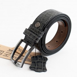 ست کیف و کمربند چرم طبیعی طرح کروکودیل مردانه طوسی سه تکه کد 110