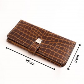 ست کیف و کمربند چرم طبیعی طرح کروکودیل مردانه قهوه ای -عسلی دو تکه کد 112