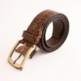 ست کیف و کمربند چرم طبیعی طرح کروکودیل مردانه قهوه ای -عسلی دو تکه کد 112