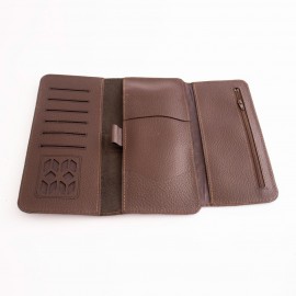 ست کیف و کمربند چرم طبیعی طرح فلوتر مردانه قهوه ای دو تکه کد 113