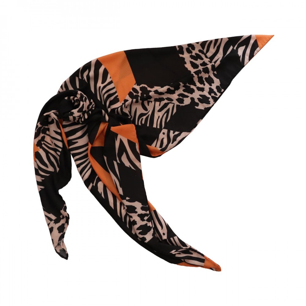 روسری طرح دار مدل خطی نارنجی طلایی