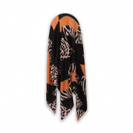 روسری طرح دار مدل خطی نارنجی طلایی