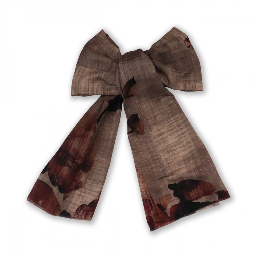 شال طرح دار مدل رز قهوه‌ای